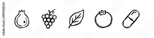 Hand drawn fruit and supplement icons for health