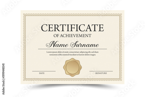 Elegant certificate design with broder texture vector customizable award recognition template