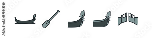 Grey colored sketch icons of gondolas and venice