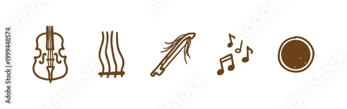 Classical music and string instrument hand drawn icons