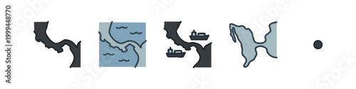 Panama Canal Map and Logistics Color Icon Set