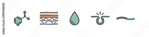 Colored Skincare and Beauty Icons - Skin Structure, Pore, Moisture