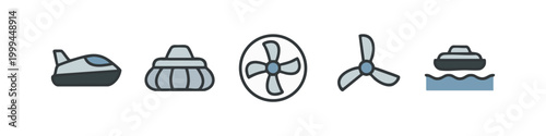 Colored Nautical Transport Icons - Jet Ski, Propeller, Sea Vessel