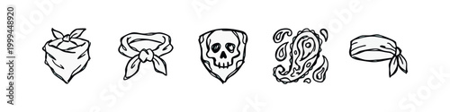 Bandana and Fashion Accessory Sketch Icons - Skull, Paisley, Headband