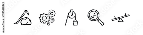 Hand Drawn Simple Machines and Physics Icons Set