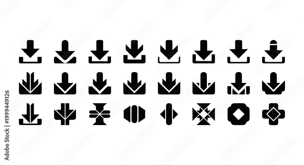 Obraz premium Collection of diverse download and arrow icons in a clean, modern style