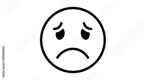 Obraz na plátne Sad Face Icon, Unhappy Emotion, Simple Line Drawing, Negative Feeling
