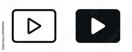 Play button icon set, media playback and video control concept in line and solid style. vector illustration.