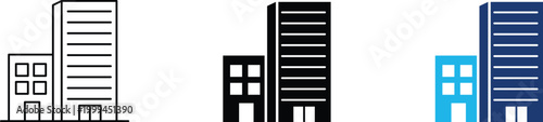 Corporate office buildings icon showing professional real estate infrastructure and urban business architecture. Professional illustration for commercial property management.