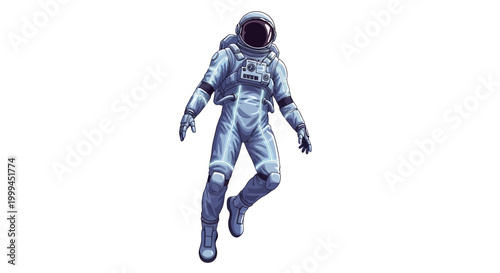 A digitally-rendered astronaut, depicted floating in a spacesuit against a stark white background, evokes a sense of wonder, reminiscent of stars war day, achieved with a clean, minimalist