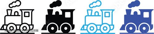 Steam train locomotive icon collection, railway transport symbol, flat vector illustration set