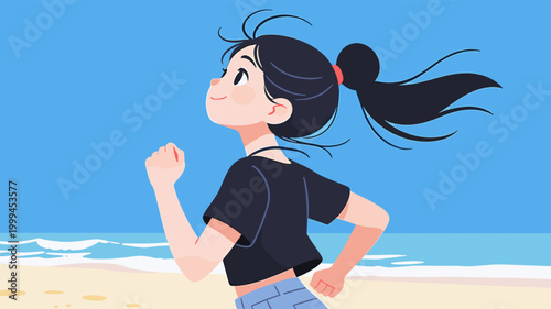 cute girl running on beach enjoying summer lifestyle