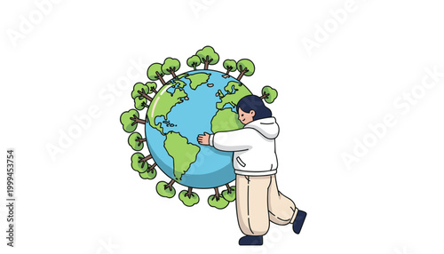 person hugging earth environmental protection concept illustration