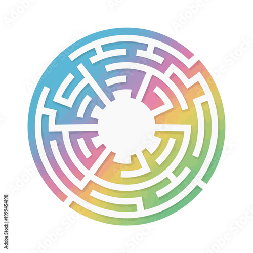 A colorful circular maze design.
