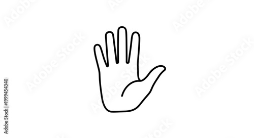 Hand gesture outline, stop sign icon, open palm, white background, vector illustration