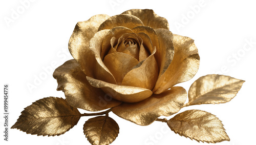 Принти на полотні Gilded golden rose flower with detailed metallic leaves and petals