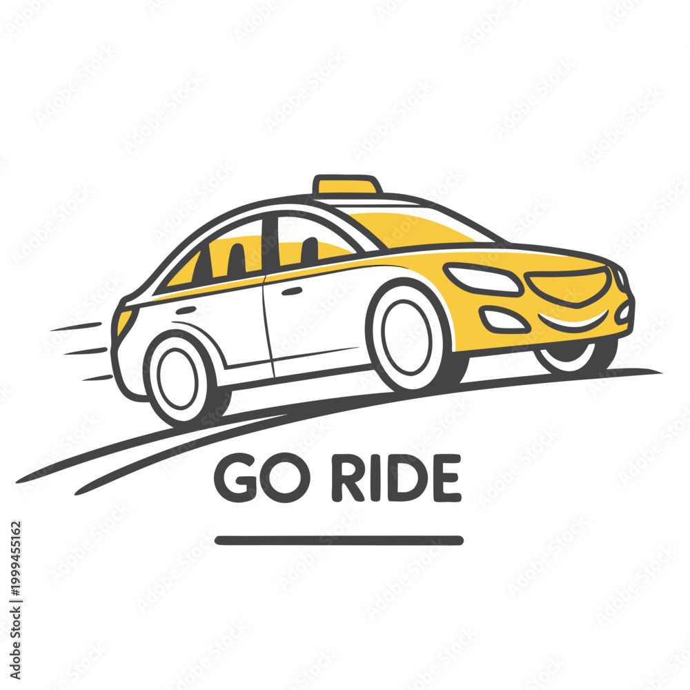 Fototapeta premium Yellow and white taxi with go ride text transportation travel