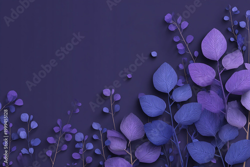 Paper Cut Purple Eucalyptus Leaves Corner Background with Copy Space on Left  made with generative AI