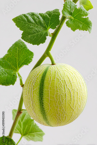 Young Striped Melon Growing on Vine in Garden made with generative AI