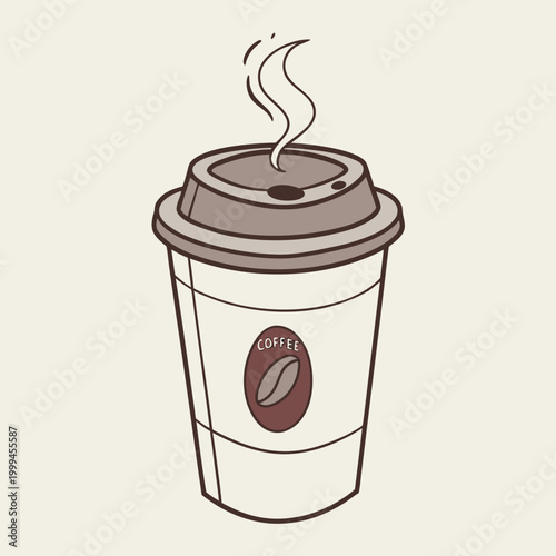 Steaming hot coffee cup with brown lid