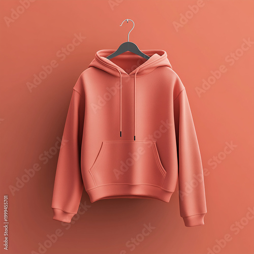 Blank Peach Hoodie Mockup on Hanger with Minimal Peach Background made with generative AI