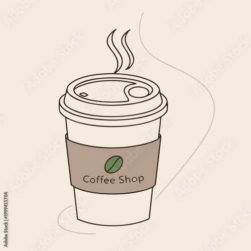 Coffee cup with brown sleeve and steam rising