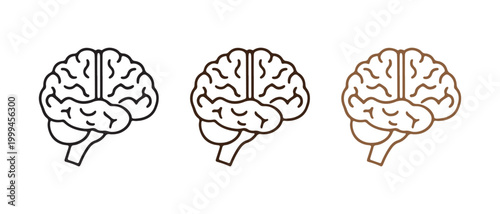 Human Brain Icons Set in Outline and Colored Styles