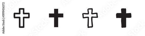 Christian Cross Icon Set Hand Drawn Vector Illustration