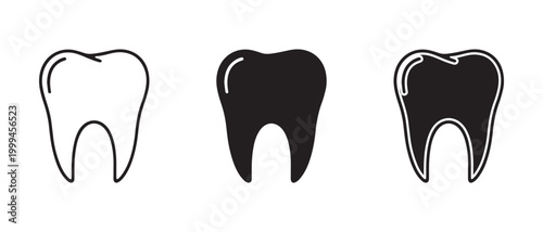 Tooth Icons Collection with Outline and Solid Dental Symbols