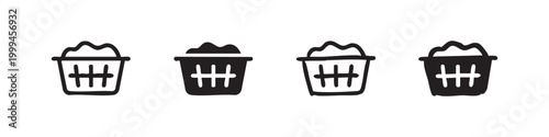 Laundry basket and shopping container icons in various hand-drawn doodle and solid styles