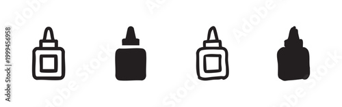 Adhesive glue bottle and craft supply icons for school and office in hand-drawn doodle style