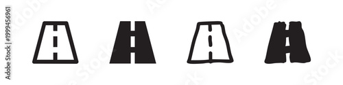 Road and highway icons with perspective and dashed lines in hand-drawn doodle and solid style