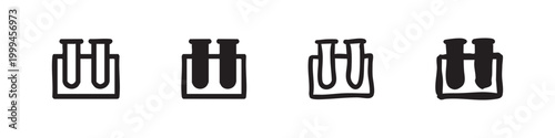 Laboratory test tube rack icons for science research and medical experiments in hand-drawn style