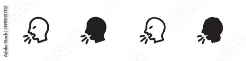 Coughing Head Icon Set - Sickness and Flu Symptom Vector Symbols for Health