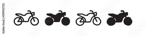 Motorcycle icons set with line and filled versions for motor sport projects