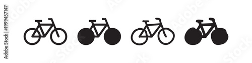 Bicycle icon set in various styles for transport and fitness concepts