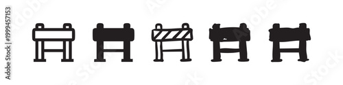 Road barrier and construction roadblock icon set for safety and caution