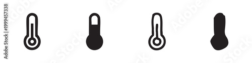 Thermometer Icon Set, Temperature Measurement, Health Fever Check, Hand Drawn and Minimalist Style, Vector Illustration