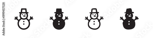 Snowman Icon Set in Different Styles, Outline, Solid, and Hand-drawn for Winter Holidays