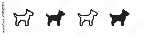 Set of Dog Icons in Various Styles, Outline, Solid, and Hand-drawn for Pet Related Design