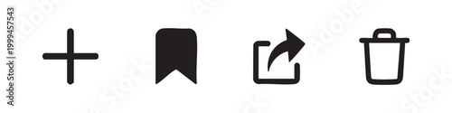 Interface Action Icons Set for Add Share and Delete