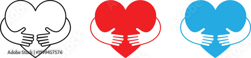 Hands forming heart shape icon set, love and care symbol, romantic support vector illustration