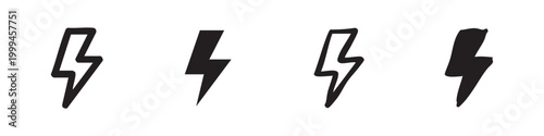 Lightning Bolt Flash Icons for Power Energy and Speed Concepts