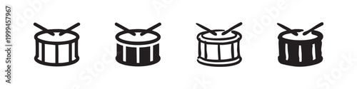Drum and Drumsticks Percussion Instrument Icons Set