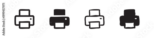 Set of Office Printer Icons in Various Hand-Drawn Styles