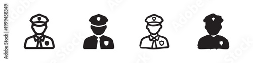 Police Officer Icon Set - Law Enforcement and Security Guard Personnel Symbols