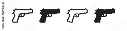 Handgun Icon Set - Pistol and Firearm Security and Protection Symbols