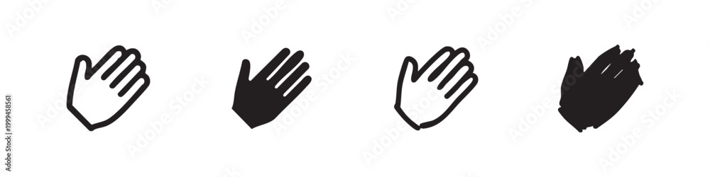 Obraz premium Open hand gesture set in different outline and solid styles, representing hello, stop, or greeting.