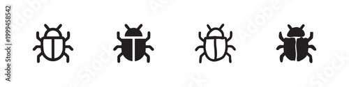 Stylized beetle insect icons in outline and solid, normal and doodle styles.
