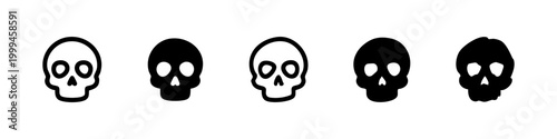 Human skull icons in outline and solid, regular and doodle styles.